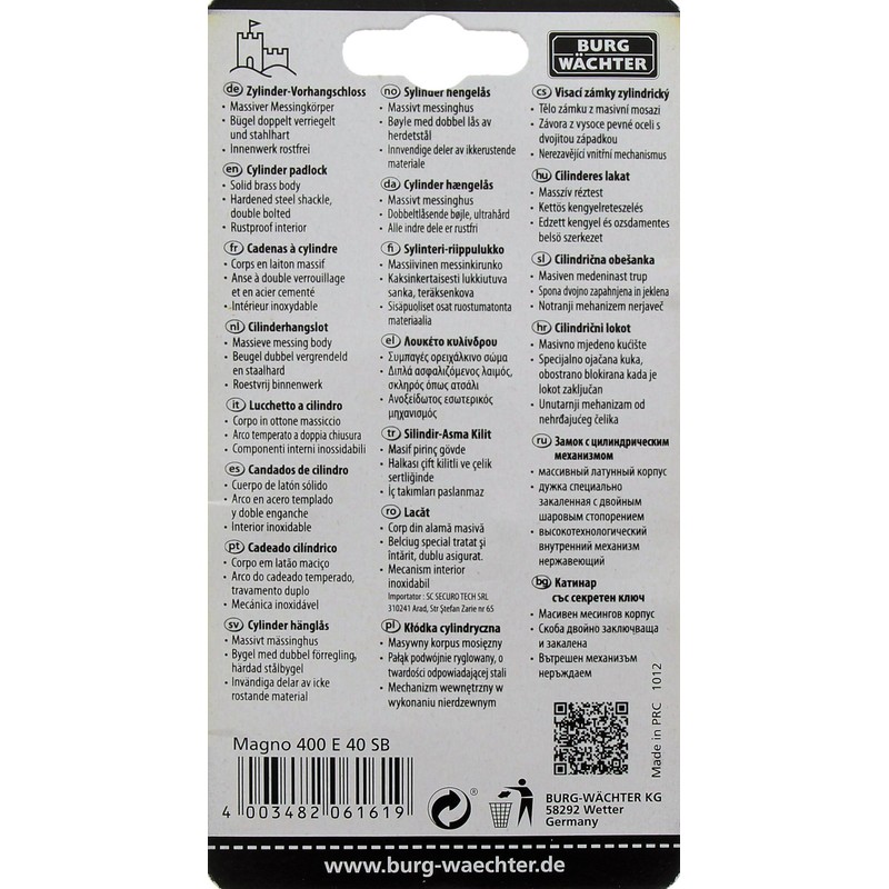 Burg-Wächter 6161 Magno 400 E 40 SB Padlock & Hasp