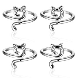 Bagentry 4 Pcs Knitting Loop Crochet Ring for Finger Yarn Guide, Adjustable Cat Tension Ring for Crocheting, Metal Open Yarn Tension Ring Knitting Thimble Holder Accessories Mother Gifts (A)