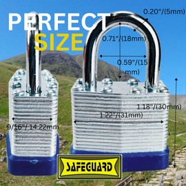 SAFEGUARD 30mm/1.18" High-Security Short Shank Laminated Padlock with Hardened Shackle and Copper Lock Cylinder