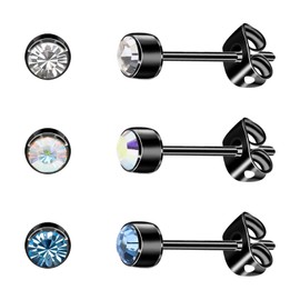 3 Pairs/Set Women's Stud Earrings Titanium Girls Earrings Hypoallergenic Crystal Men's Earrings 4 mm/5 mm Silver/Black/Rose Gold/Gold-Plated Earrings, Titanium Titanium, Titanium