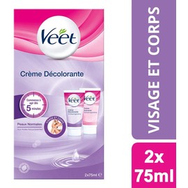 Veet Hair Lightening Cream for Face and Body - 2 Bottles of 75 ml