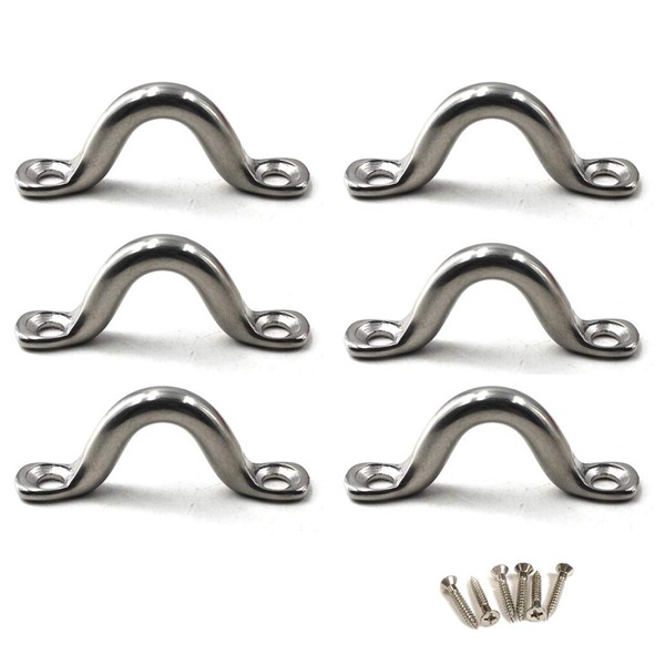 Flomore M8 Pad Eye Plate Eye Strap 304 Stainless Steel Marine Handrail Grab Cabinet Handle Pull Come with Screws (Pack of 6)