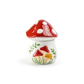 Gracie China Shop Fairytale Red Mushroom 6.25"" Medium Size Ceramic Canister with Silicone Seal, White, Red, Green