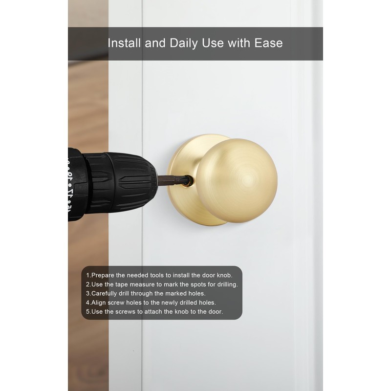 goldenwarm Brushed Gold Dummy Door Knobs, No-Turning Door Dummy Knobs，Brushed