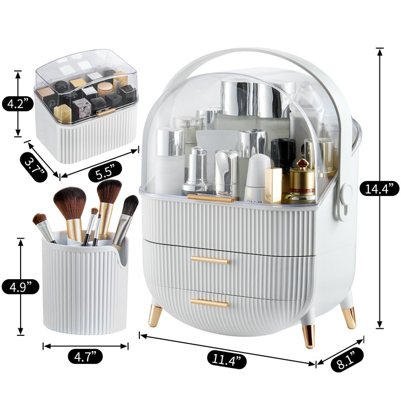 CANITORON Makeup Organizer,Skincare Organizer with 2 Drawers and Transparent Cover,Cosmetic