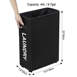 ZERO JET LAG 22in Rolling Slim Laundry Hamper Basket on Wheels Dirty Clothes Bin Thin Washing Sorter Organizer waterproof Home Corner Bedroom Bathroom 15.4×7.8×22 in （Black）