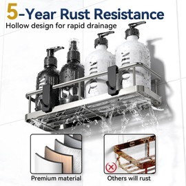 YASONIC Shower Caddy Adhesive, No Drill Bathroom Shower Organizers, with Removable Hooks, Rust Proof Shower Shelves, Wall-Mounted Shower Holder, 2 Pack Silver