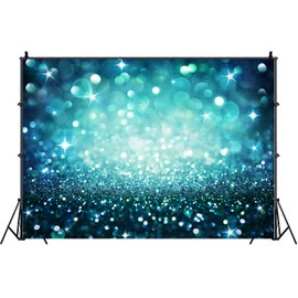 7x5 ft Teal Abstract Bokeh Shiny Backdrop Shining Spot Bokeh Glitter Sparkle Blue Photo Background Newborn Children's Birthday Party Decoration Baby Shower Wedding Banner Studio Photo Props Vinyl