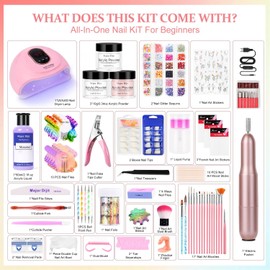 Acrylic Nail Kit–Starter Nails Kit Acrylic Set Acrylic Powder & Liquid with Nail Drill U V Light Professional Acrylic with Everything for Beginners Acrylic Nail Set (Clear/White/Nude)