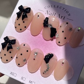 Satin Curie Handmade Nail Tips - Midi Long Oval / 새틴큐리 수제네일팁 - 미디 롱 오발