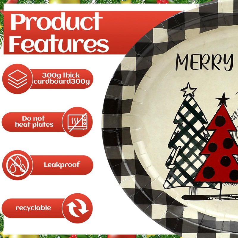 Ziliny 50 Count Christmas Oval Paper Plates Xmas Tree Buffalo