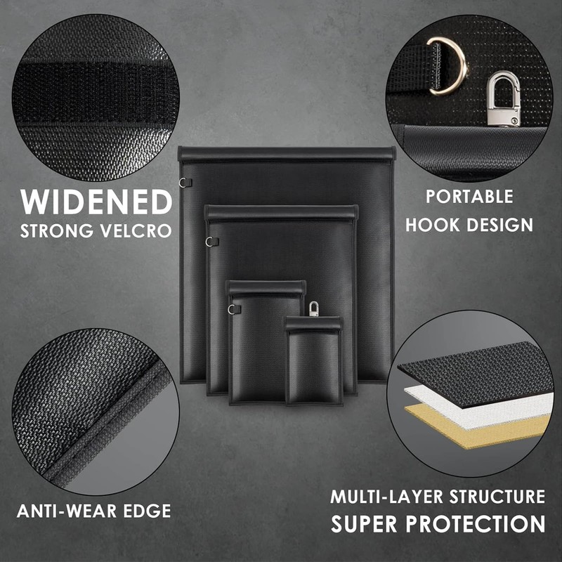 4Pcs Faraday Bag Black Portable Fireproof Waterproof Safe Reliable Faraday