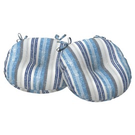 Melody Elephant Outdoor Bistro Chair Cushions, Water Repellent Furniture Chair Pads Set of 2, Round Pillow for Decoration Home and Garden, 15”x15”x4”, Stripe Layered Blue