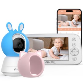 ANFIL Baby Monitor with Camera without WiFi - 5 Inch Display, Night Vision, VOX Mode, Temperature Monitoring, 2-Way Audio, Baby Camera Monitoring, Eco Mode, Swivelling 355°, Tilting 120°
