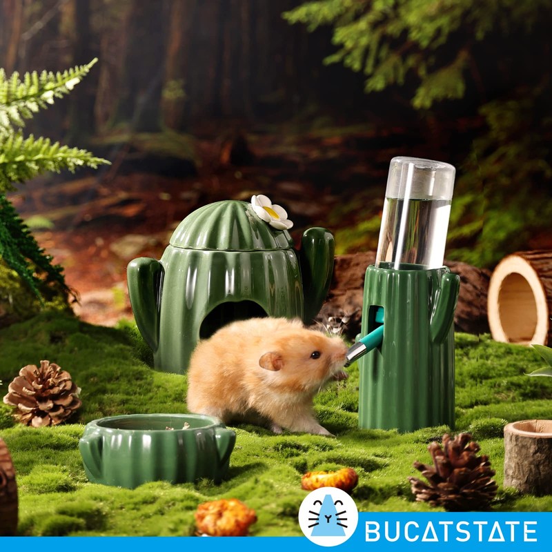 BUCATSTATE Cactus Ceramic Leakproof Hamster Water Bottle Guinea Pig Water