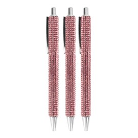 HOCE 3 Pcs Rhinestone Bling Metal Ballpoint Pens 0.7 mm, Black Ink, Gift Pens for Christmas Bridesmaid Wedding Birthday, Pink One Size