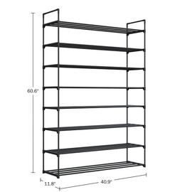 Shoe Rack - 8-Tier Shoe Organizer for Closet, Bathroom, Entryway - Shelf Holds 40 Pairs Sneakers, Heels, Boots by Home-Complete (Black)