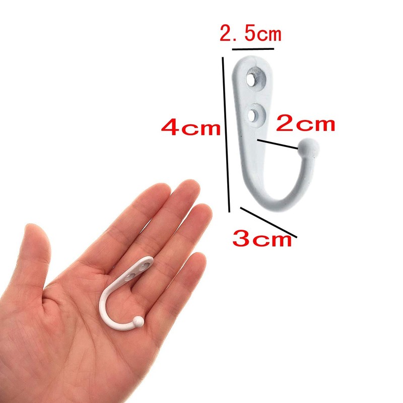 JZK 30 x White Metal Wall Mounted Hooks with Screws