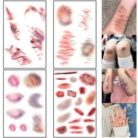 [Set of 4] Real bruises and wounds tattoo stickers for Halloween cosplay makeup, 1 set, A+B+C+D design 8.5*14cm / [4장 세트] 리얼 멍 상처 타투 스티커 할로윈 코스프레 분장용, 1세트, A+B+C+D디자인  8.5*14cm