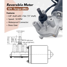 Trexflow TF 3/8" D Shaft 12V DC Reversible Electric Gear Motor 50 RPM with Toggle Switch Wire Kits L Bracket Forward and Reverse Motor Replaces PN01007-38