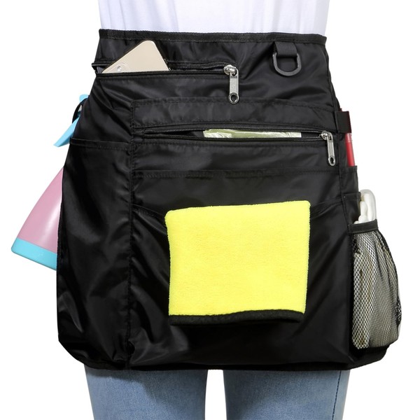 Bafelia - Delantal de limpieza impermeable con 8 bolsillos, suministros de uniforme de limpieza, delantal de trabajo para disfraz, Negro -, Larger