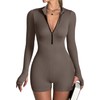OQQ Women Yoga Rompers Workout Ribbed Long Sleeve Zip Front
