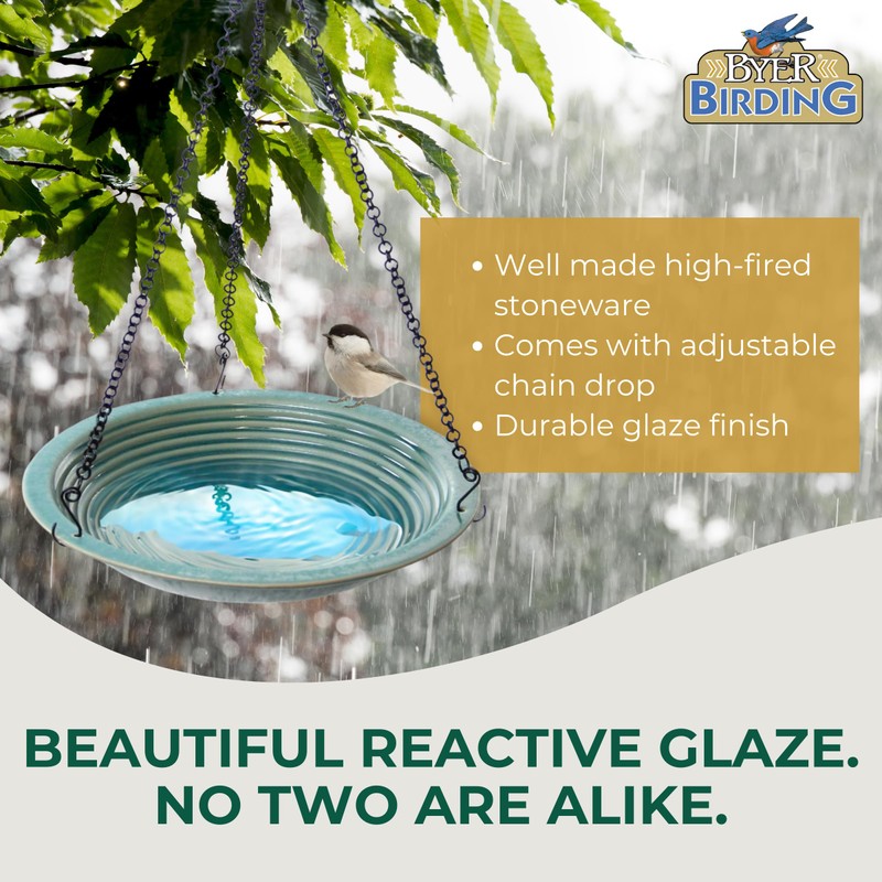 BYER OF MAINE Circles Hanging Bird Bath, Porcelain, Glaze Finish,