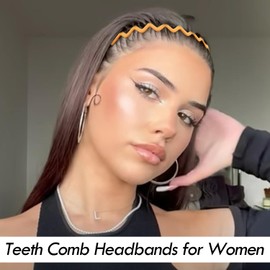 VELSCRUN Zig Zag Claw Comb Headbands for Women Girls, Plastic Curly Head Band Thin Hair Band with Teeth, Comfortable Square Headband for Glasses Wearers, 90s Hairband Diademas Para Mujer Black Brown