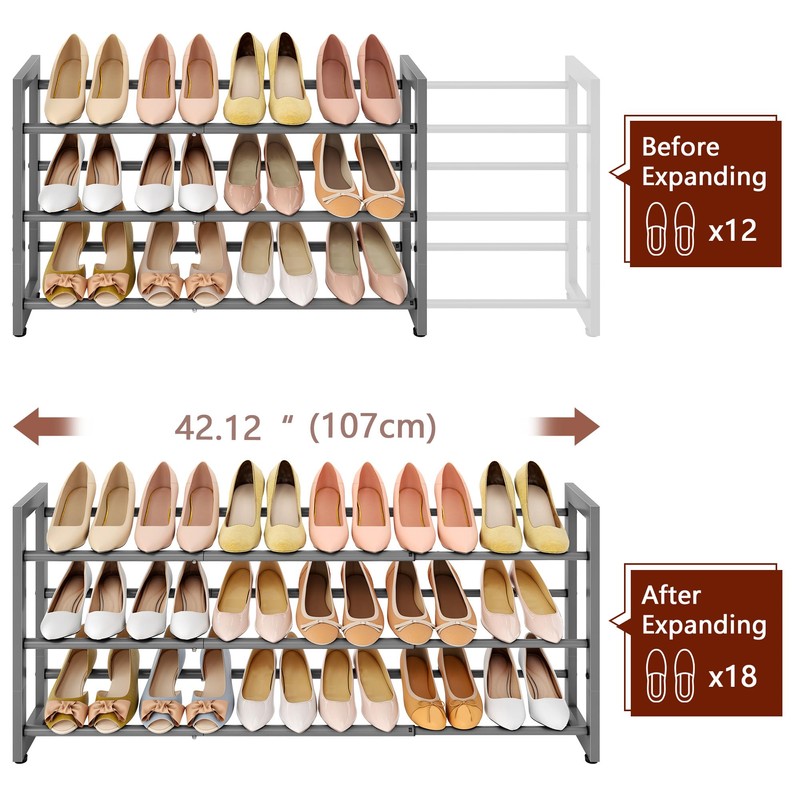 FAVOOSTY 3 Tier Shoe Rack Metal Extendable Grey Adjustable Space