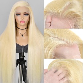 Blonde Human Hair Wig 613 Human Hair Wig 13x4 613 Lace Front Wig 200% Density Pre Plucked With Baby Hair Natural Hairline Blonde Color Human Hair Straight Wig 14 Inch For Women