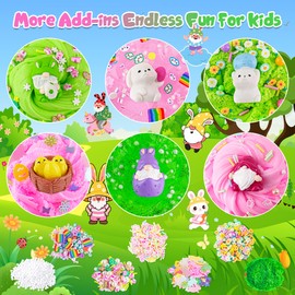 LAWOHO 6 Packs Bunny Pink Slime Kit -Cloud Clear Butter Slimes with Easter Charms & Add-ins, Soft Fluffy Slimes Kits for Girls & Boys, 360ml Pink & Green Easter Slime Making Kit Party Favor for Kids