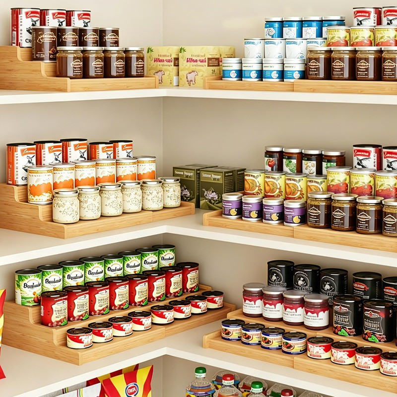TISTON Expandable Bamboo Can Organizer for Pantry, 3-Tier Adjustable Pantry