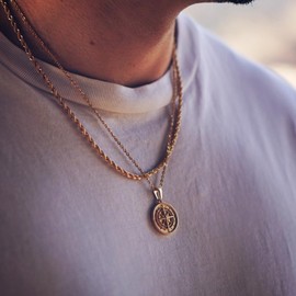 DVRK 18K Gold Plated 316L Stainless Steel Base Water and Sweat Resistant Necklace Set for Men, Stainless steel, 18 carat gold, Not Applicable