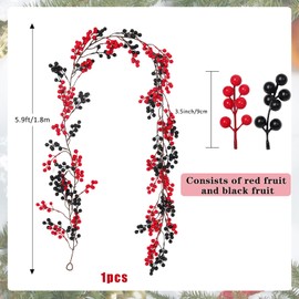 RECUTMS Artificial Red Black Berry Garland 6.23FT Christmas Berry Garland for Decorating Christmas Table Decorations Indoor Winter Home Holiday Fireplace Decor(Red Black)