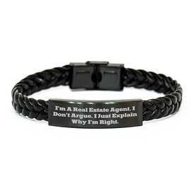 Real Estate Agent Gifts for Women | Funny Real Estate Agent Jewelry | Inspirational Braided Leather Bracelet for Her | Unique Mother's Day Sarcastic Gifts from Husband to Wife