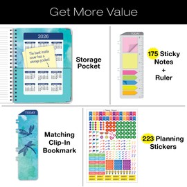 HARDCOVER 2025 Planner, 8.5"x11": 14 Months (November 2024 - December 2025), Daily Weekly Monthly Planner, Yearly Agenda, Bookmark, Pocket Folder and Sticky Note Set (Dragonflies)