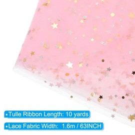 PATIKIL 10 Yards Tulle Fabric, 63inch Glitters Tulle Fabric Rolls Lace Sequin Ribbon Netting Stars Moon for Tutu Skirt Dress DIY Crafts Birthday Wedding Party Decoration, Pink