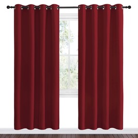 NICETOWN Christmas Blackout Curtain Panel Grommet - Home Decorations Thermal Insulated Solid Grommet Top Blackout Living Room Panels/Drapes for Gift (Burgundy Red, 1 Pair, 55 x 78-Inch)