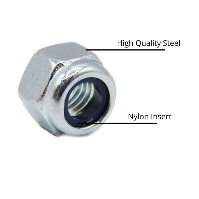 M5 Nyloc Steel Nuts, 5mm Self Locking Nuts with Nylon