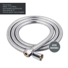 Ferrestock Fontastock Stainless Steel Shower Hose 1.70 to 2 m with Brass Gaskets, 1/2 Inch Female Thread and Tapered and Hexagonal Clamp Nuts, Chrome (Old Model)
