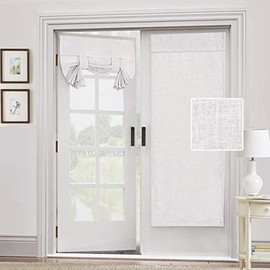 Natural Linen Blended Door Curtain - Privacy French Door Curtain Light Filgtering Tricia Window Door Curtain for Patio Door Sidelight Glass Door Blind Tie Up Shade, 26 x 68 inchesï¼2 Panel, Off White