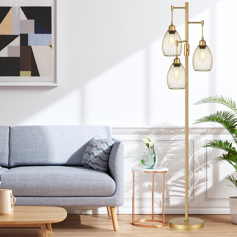 Dimmable Floor Lamp, Industrial Floor Lamps for Living Room, Gold