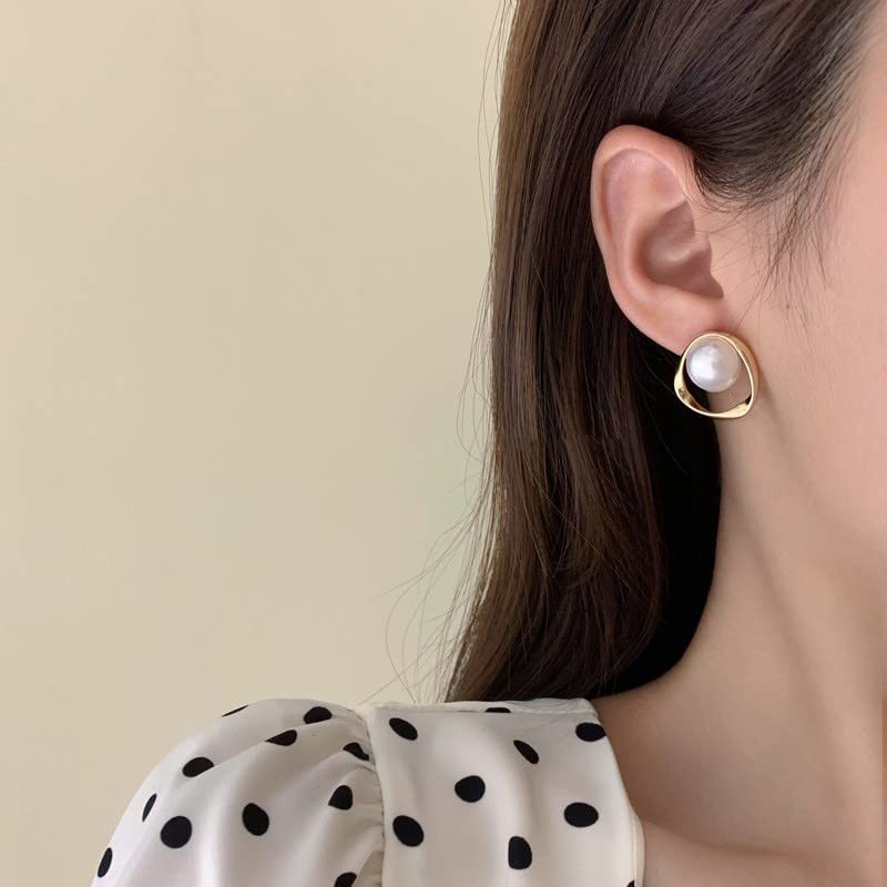 MOUP Simple Design Pearl Earrings, Popular for Allergy Metals, Silver