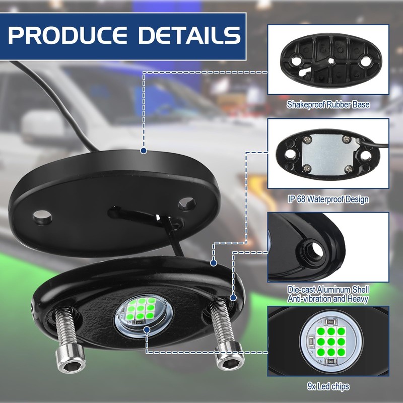 Macarrie 12 Pods Rock LED Lights for Car SUV Underglow