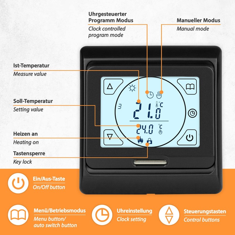 E91 Digital Thermostat Room Controller with Touch Display and EXT