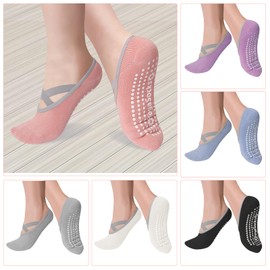 Halinuia 6 Pairs Yoga Socks Non-Slip Pilates Socks ABS Socks Women's Non-Slip Socks Women's Non-Slip Socks Women for Pilates, Yoga, Gymnastics, Ballet, Fitness, Trampoline, Home, Black, white, grey,