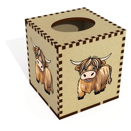 Square 'Happy Highland Cow' Wooden Tissue Box Cover (TB00062061)