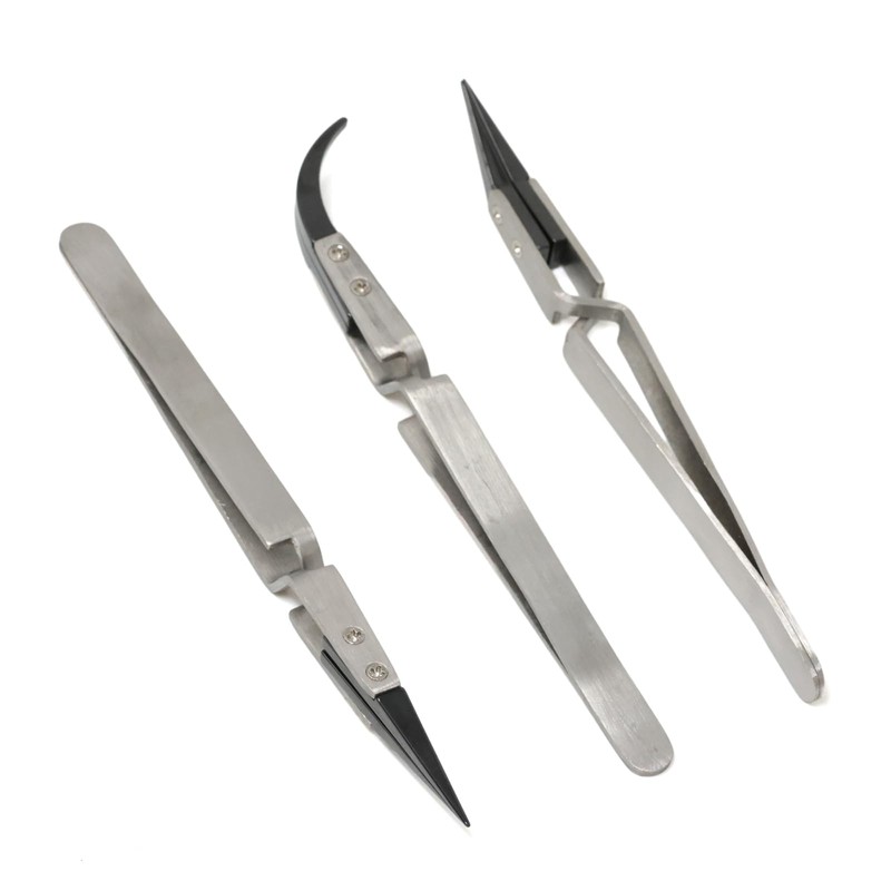 yueton 3Pack Precision Reverse Ceramic Tweezers Stainless Steel Ceramic Tweezers
