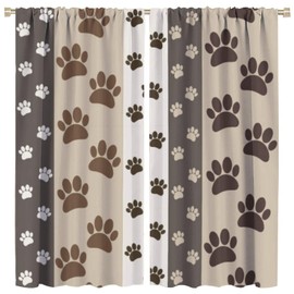 Paw Curtains, Brown Tone Minimal Cute Animal Dog Cat Footprint Seamless Pattern Drapes for Kids, Thermal Insulation Blackout Rod Pocket Window Treatments for Living Room Bedroom Bathroom 42x45in