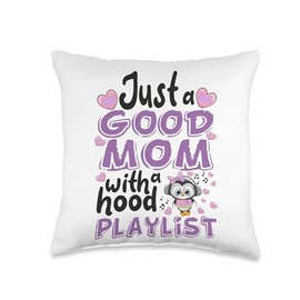 Just A Good Mom With A Hood Playlist Throw Pillow